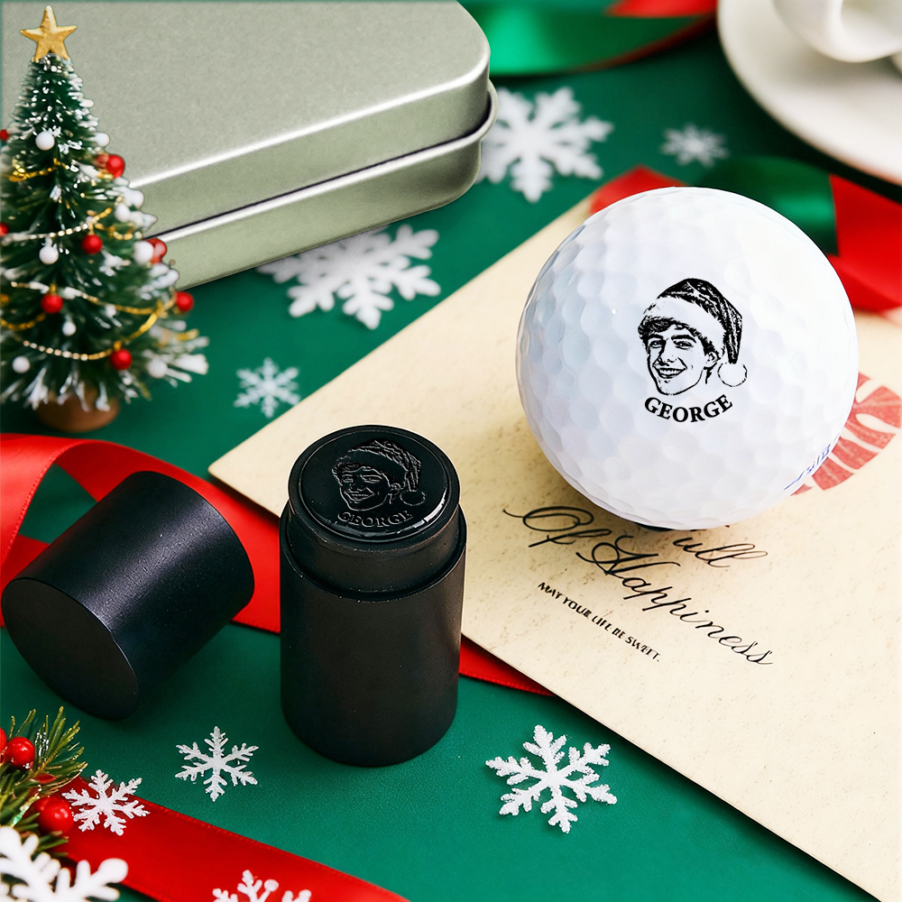 Gepersonaliseerde Fotogolfbalstempel Met Metalen Opbergdoos Foto & Tekst Verjaardagscadeau-idee Voor De Kerstman Voor Golfspeler - SokkenFoto