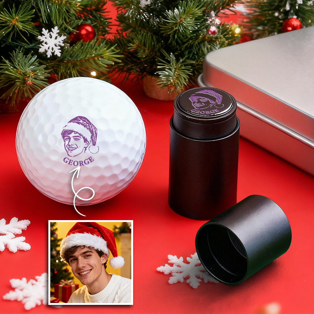 Gepersonaliseerde Fotogolfbalstempel Met Metalen Opbergdoos Foto & Tekst Verjaardagscadeau-idee Voor De Kerstman Voor Golfspeler - SokkenFoto