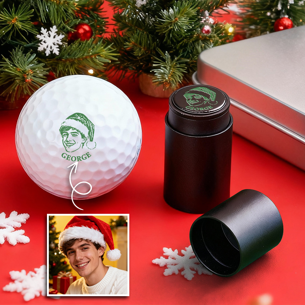 Gepersonaliseerde Fotogolfbalstempel Met Metalen Opbergdoos Foto & Tekst Verjaardagscadeau-idee Voor De Kerstman Voor Golfspeler - SokkenFoto