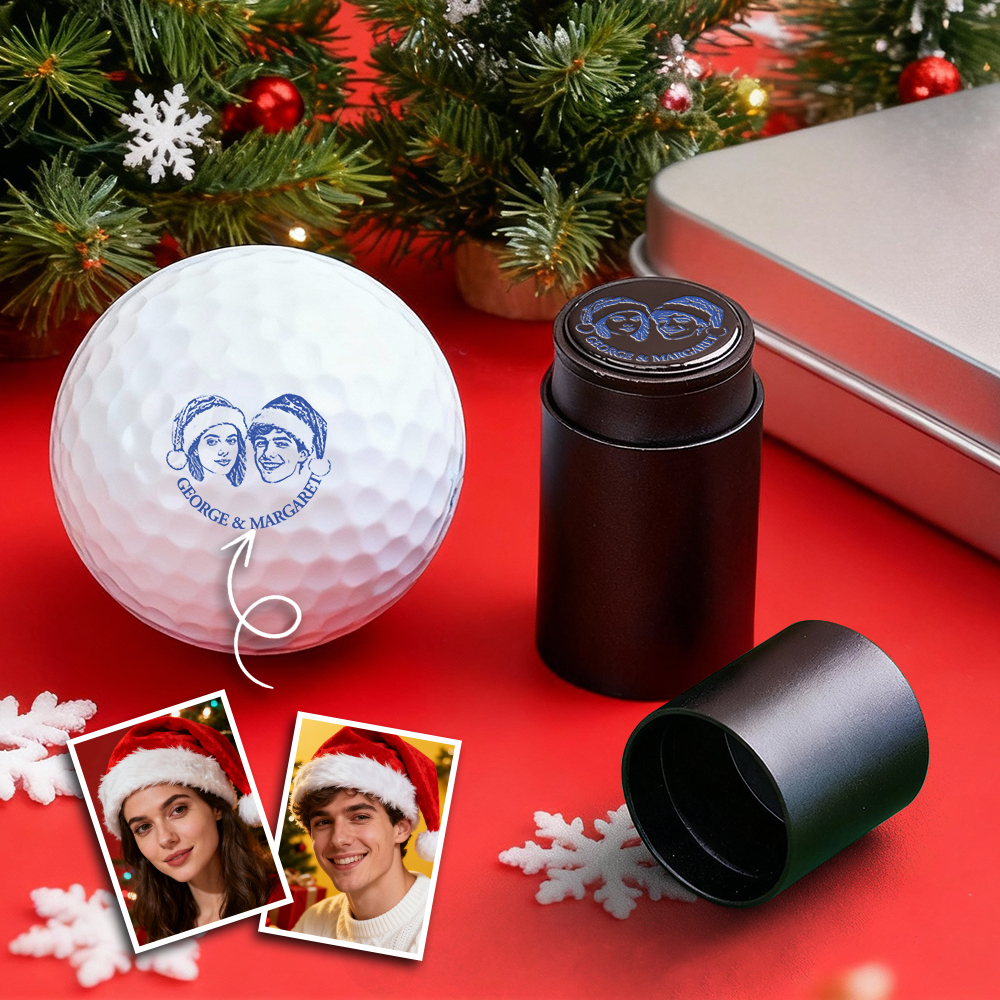 Gepersonaliseerde Fotogolfbalstempel Met Metalen Opbergdoos Foto & Tekst Verjaardagscadeau-idee Voor De Kerstman Voor Golfspeler - SokkenFoto
