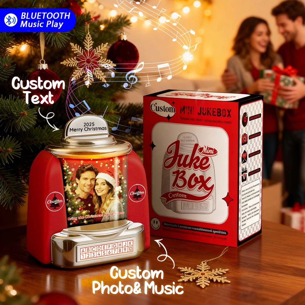 Gepersonaliseerde Mini-jukebox Met Retro-luidspreker, Gepersonaliseerde Foto- En Tekstmuziekminispeler Met Bluetooth-muziekradio, Vintage Tafeldecoratie, Nostalgisch Kerstcadeau - SokkenFoto