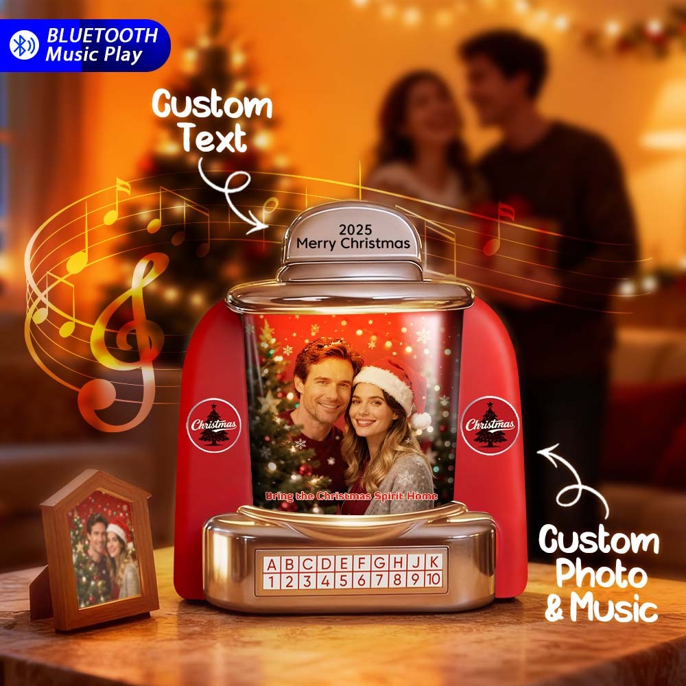 Gepersonaliseerde Mini-jukebox Met Retro-luidspreker, Gepersonaliseerde Foto- En Tekstmuziekminispeler Met Bluetooth-muziekradio, Vintage Tafeldecoratie, Nostalgisch Kerstcadeau - SokkenFoto