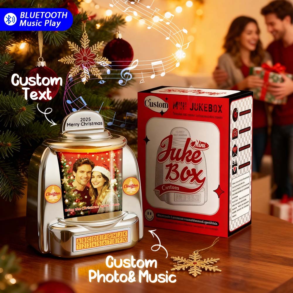 Gepersonaliseerde Mini-jukebox Met Retro-luidspreker, Gepersonaliseerde Foto- En Tekstmuziekminispeler Met Bluetooth-muziekradio, Vintage Tafeldecoratie, Nostalgisch Kerstcadeau - SokkenFoto