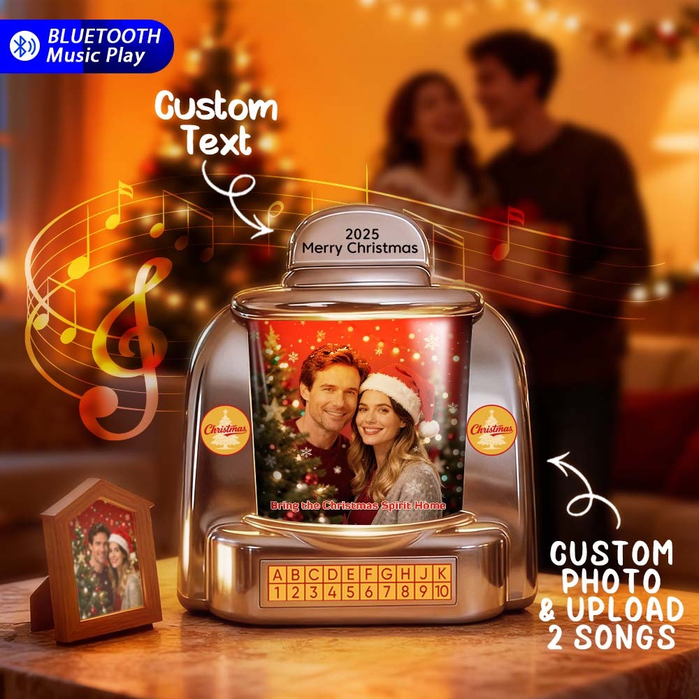 Gepersonaliseerde Mini-jukebox Met Retro-luidspreker, Gepersonaliseerde Foto- En Tekstmuziekminispeler Met Bluetooth-muziekradio, Vintage Tafeldecoratie, Nostalgisch Kerstcadeau - SokkenFoto