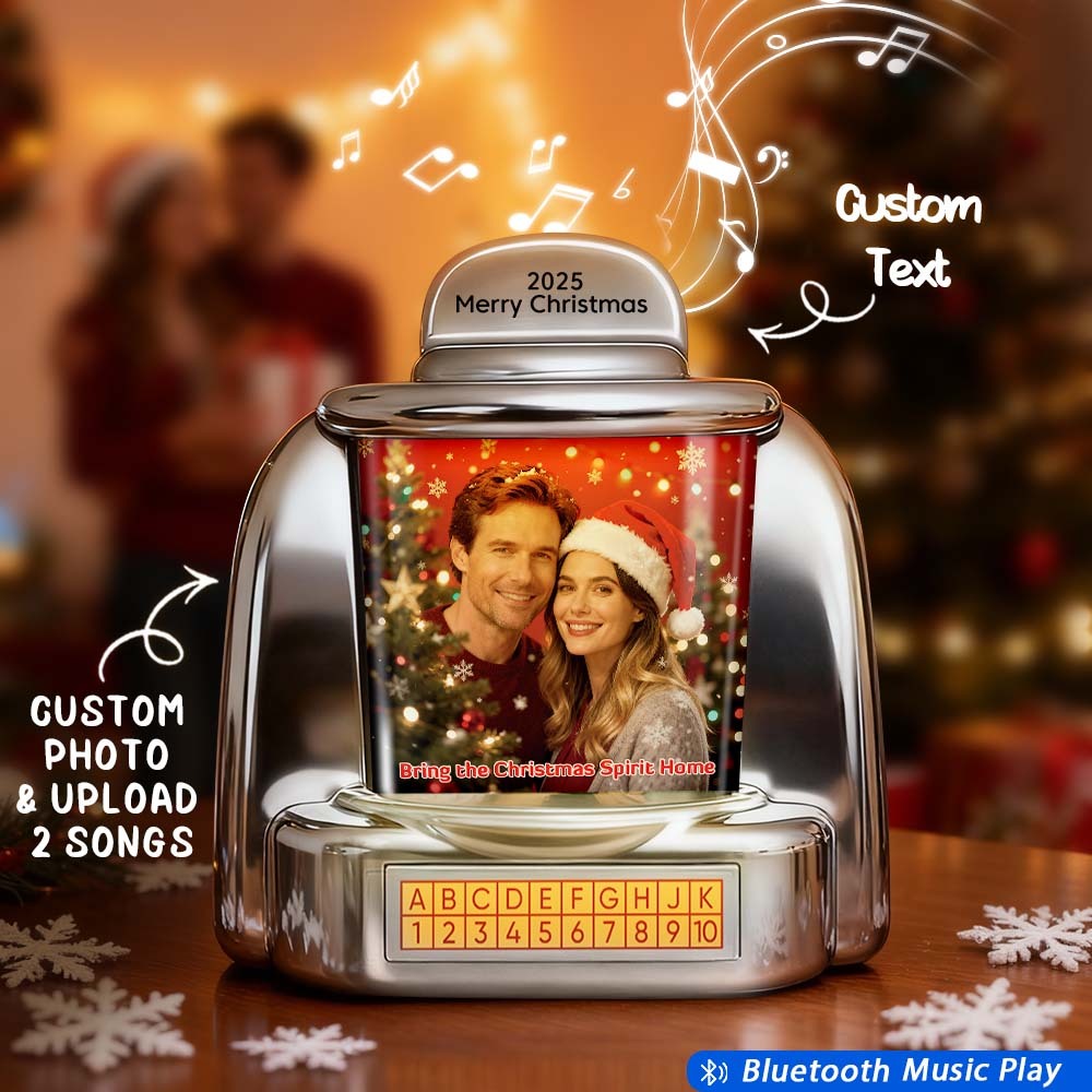 Gepersonaliseerde Mini-jukebox Met Retro-luidspreker, Gepersonaliseerde Foto- En Tekstmuziekminispeler Met Bluetooth-muziekradio, Vintage Tafeldecoratie, Nostalgisch Kerstcadeau - SokkenFoto