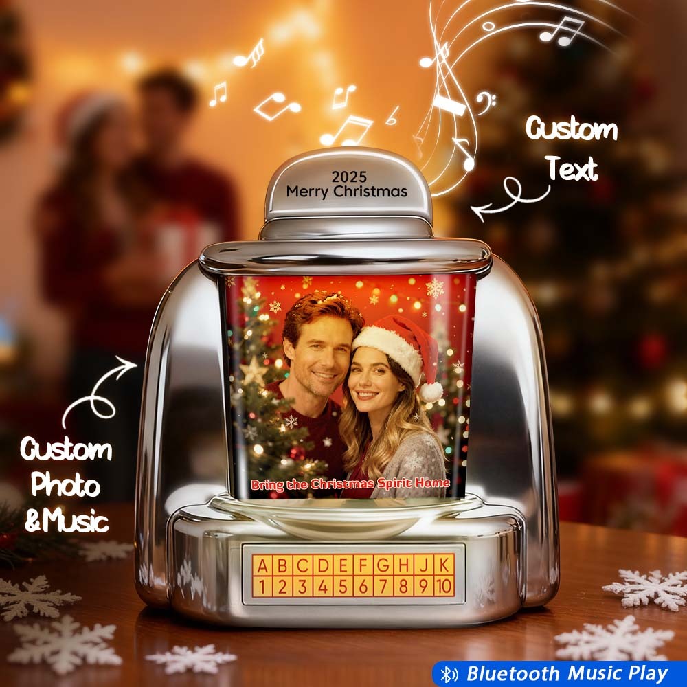 Gepersonaliseerde Mini-jukebox Met Retro-luidspreker, Gepersonaliseerde Foto- En Tekstmuziekminispeler Met Bluetooth-muziekradio, Vintage Tafeldecoratie, Nostalgisch Kerstcadeau - SokkenFoto