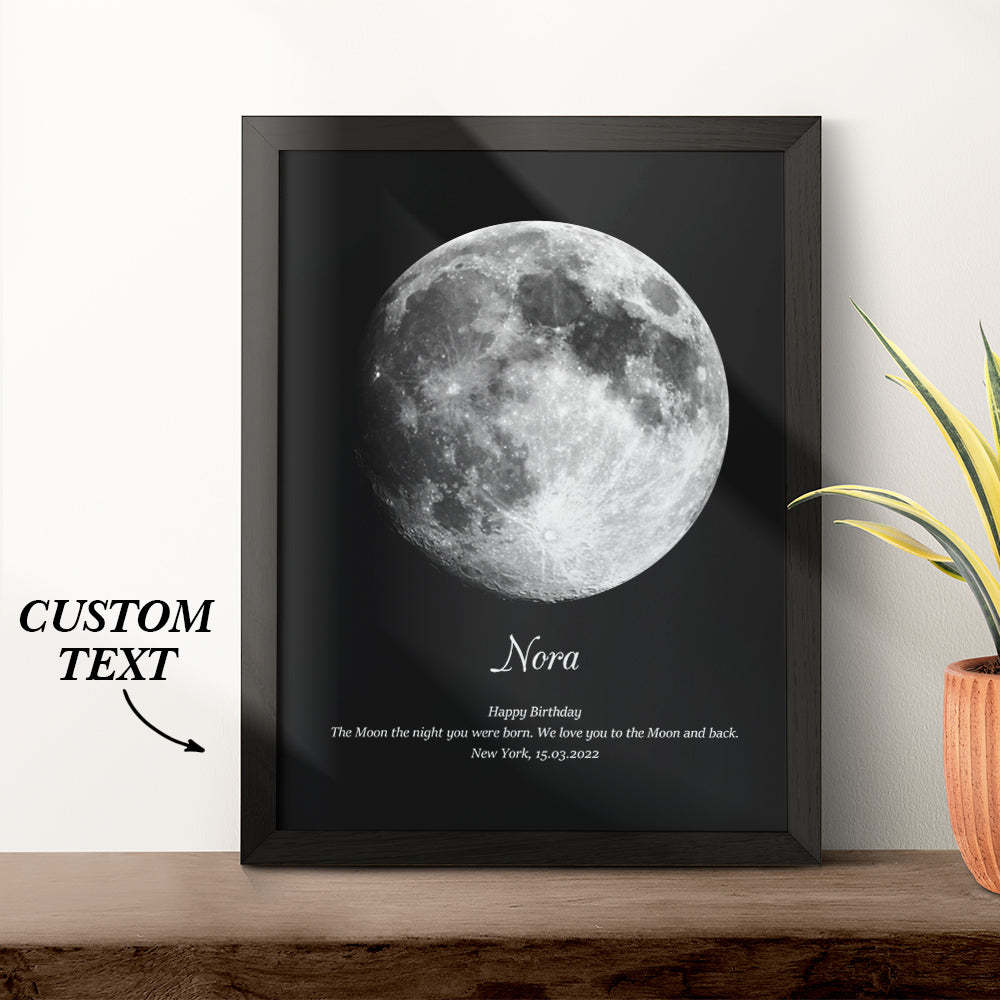 Aangepaste Maanfase Houten Frame Met Gepersonaliseerde Naam En Tekst - SokkenFoto