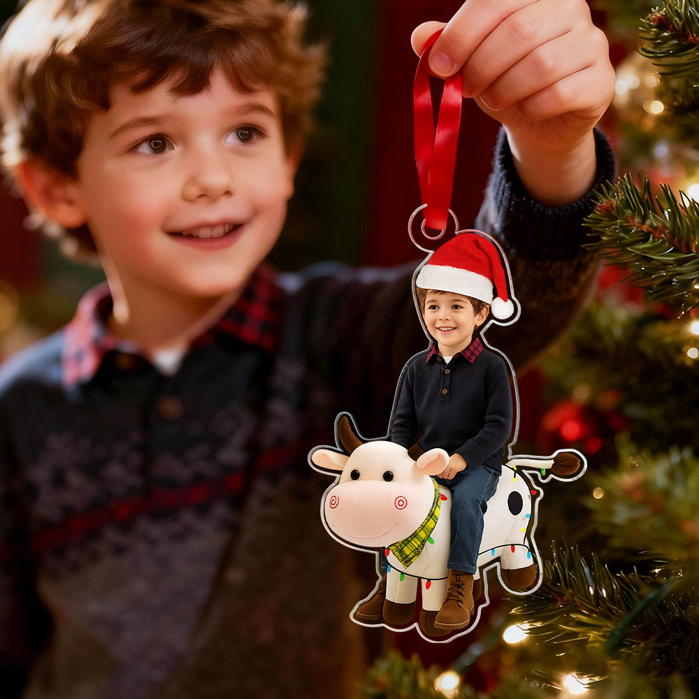 Gepersonaliseerde Acryl Ornamenten Met Naam, Koe Met Kind, Acryl Ornamenten Met Foto, Acryl Kerstcadeaus, Kerstcadeaus - SokkenFoto