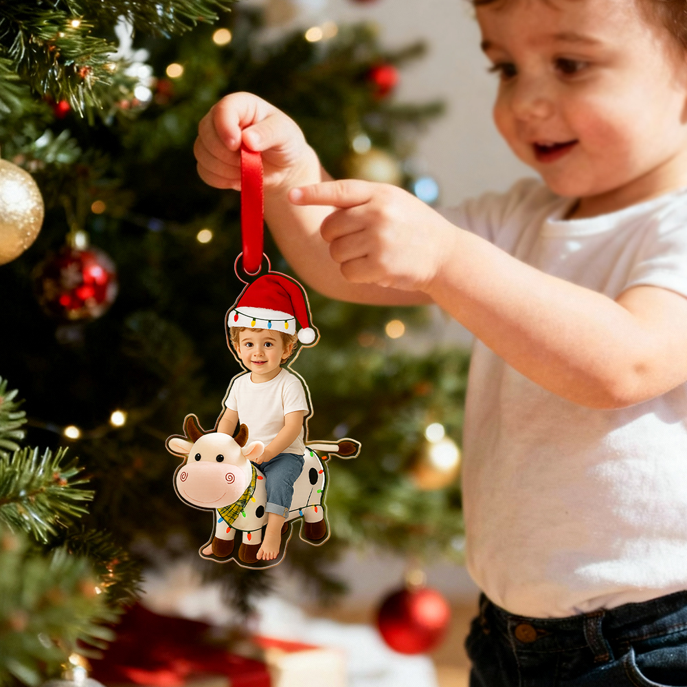 Gepersonaliseerde Acryl Ornamenten Met Naam, Koe Met Kind, Acryl Ornamenten Met Foto, Acryl Kerstcadeaus, Kerstcadeaus - SokkenFoto