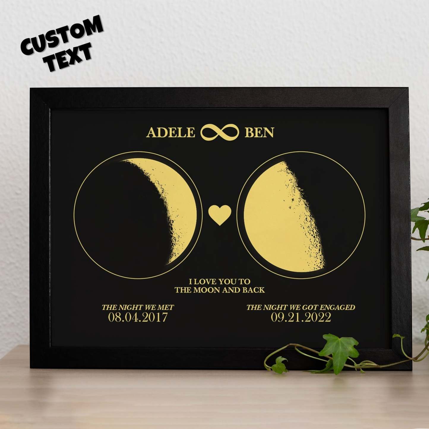 Aangepaste Maanfase En Namen Houten Frame Met Uw Tekst Moon Phase Gifts Collection - SokkenFoto