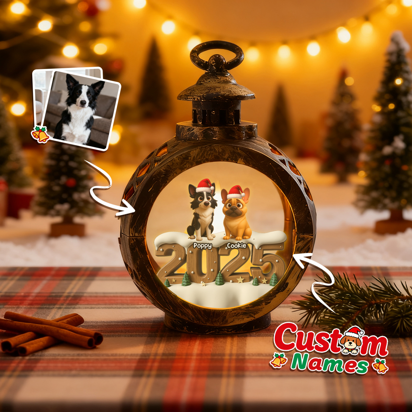 Gepersonaliseerde Kerstlantaarn Naast Je Anime-foto's Gepersonaliseerde Kerstcadeaus Voor Dierenliefhebbers - SokkenFoto