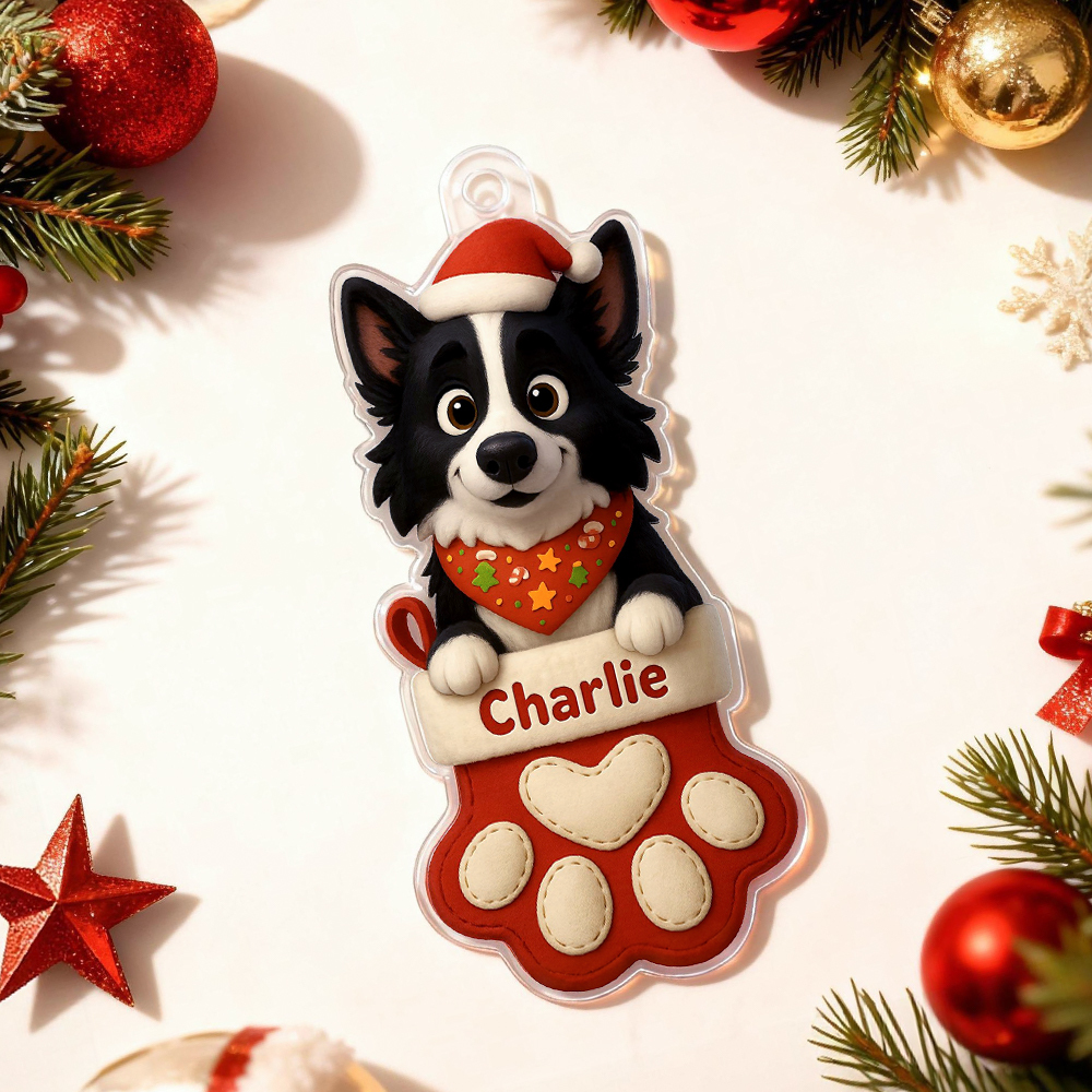 Gepersonaliseerde Acryl Autohanger, Huisdierliefde In Kous, Kerstcadeaus Voor Schattige Huisdieren En Katten, Kerstcadeau Ter Nagedachtenis Aan Het Bestaan ​​van Uw Huisdier - SokkenFoto