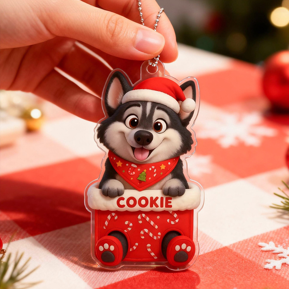 Gepersonaliseerde Acryl Autohanger, Huisdierliefde In Kous, Kerstcadeaus Voor Schattige Huisdieren En Katten, Kerstcadeau Ter Nagedachtenis Aan Het Bestaan ​​van Uw Huisdier - SokkenFoto