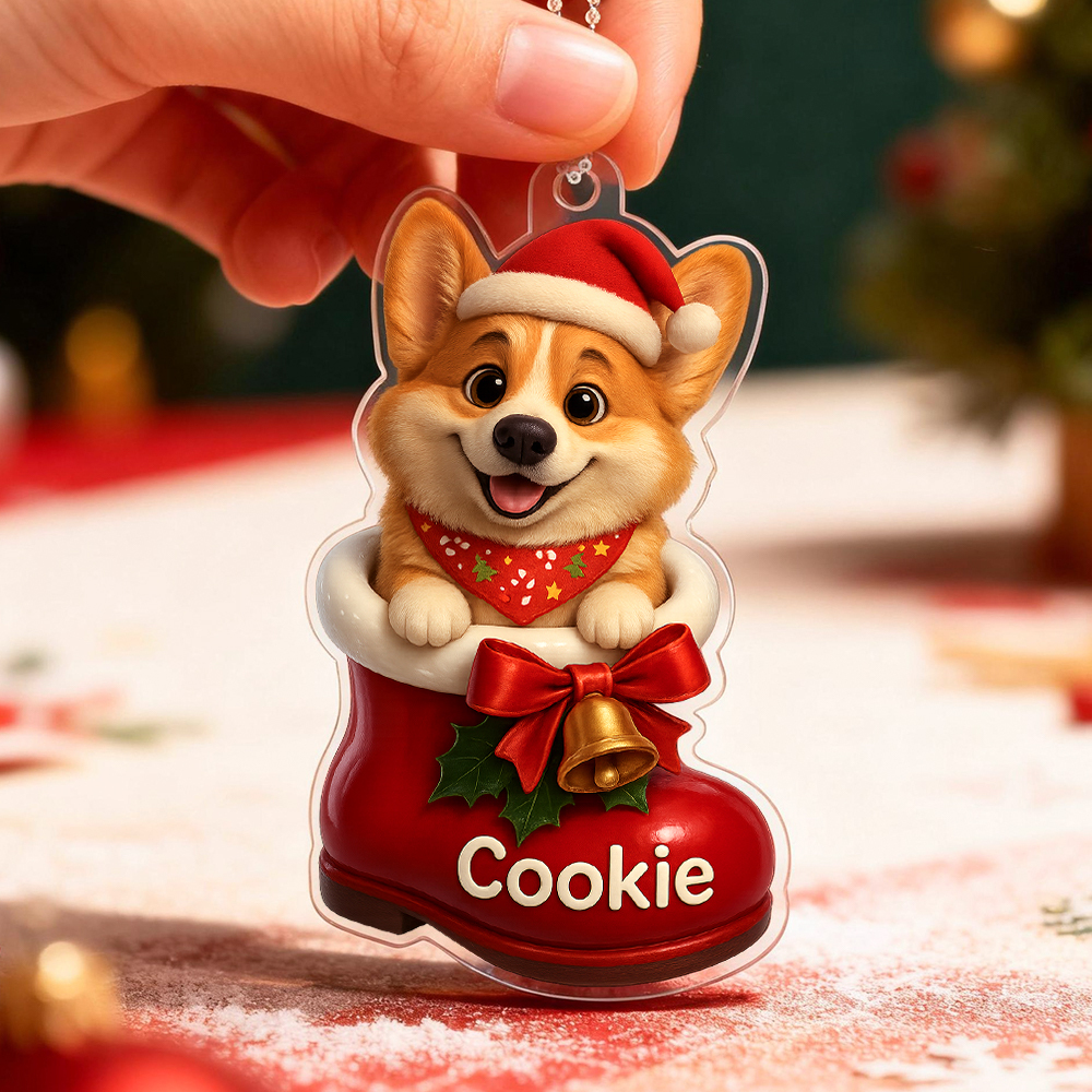 Gepersonaliseerde Acryl Autohanger, Huisdierliefde In Kous, Kerstcadeaus Voor Schattige Huisdieren En Katten, Kerstcadeau Ter Nagedachtenis Aan Het Bestaan ​​van Uw Huisdier - SokkenFoto