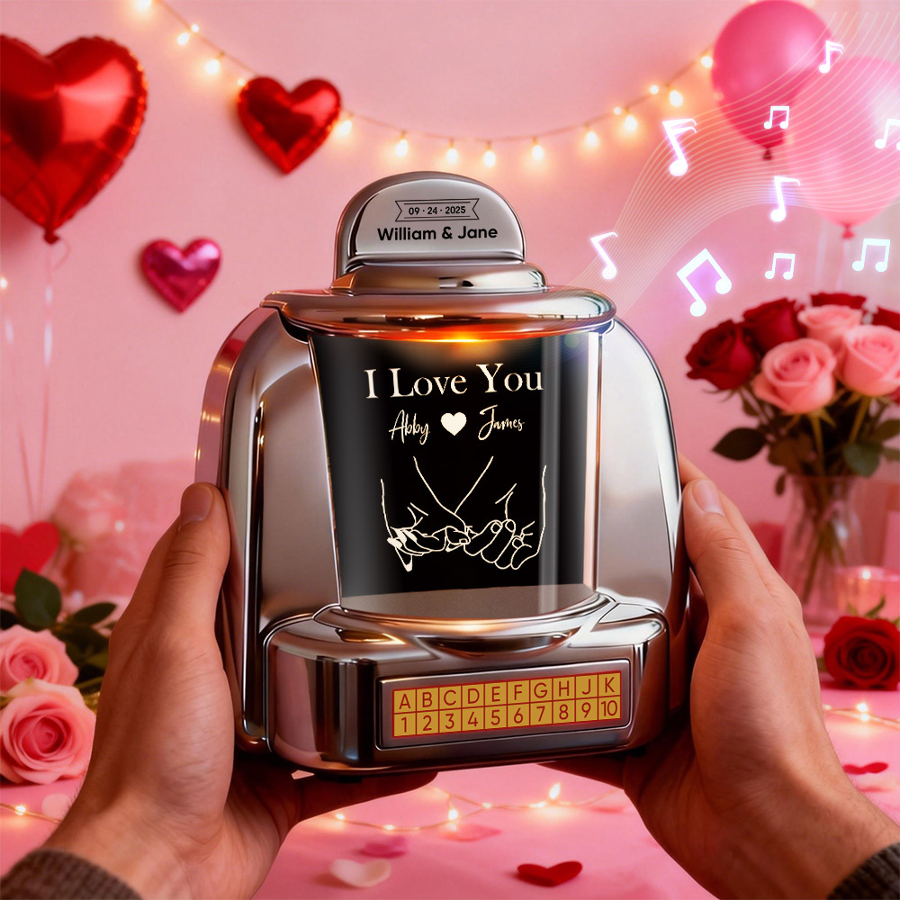 Gepersonaliseerde Mini-jukebox Met Retro-luidspreker, Foto En Bluetooth-muziek – Een Gepersonaliseerd Mini-jukeboxcadeau Voor Stellen, Jubilea En Valentijnsdag. - SokkenFoto