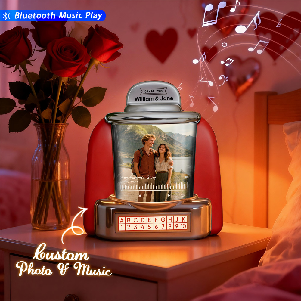Gepersonaliseerde Mini-jukebox Met Foto En Bluetooth-muziekspeler – Een Jukebox Als Cadeau Voor Stellen, Jubilea, Valentijnsdag En Als Woondecoratie. - SokkenFoto
