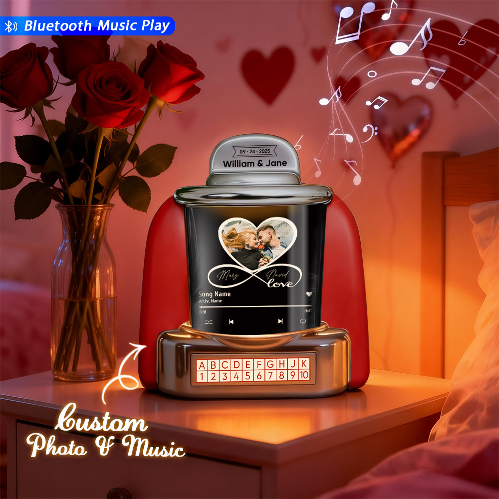 Gepersonaliseerde Mini-jukebox Met Oneindige Fotoweergave En Bluetooth-muziekspeler – Een Jukebox Als Cadeau Voor Stellen, Romantische Momenten, Jubilea, Valentijnsdag En Als Woondecoratie. - SokkenFoto