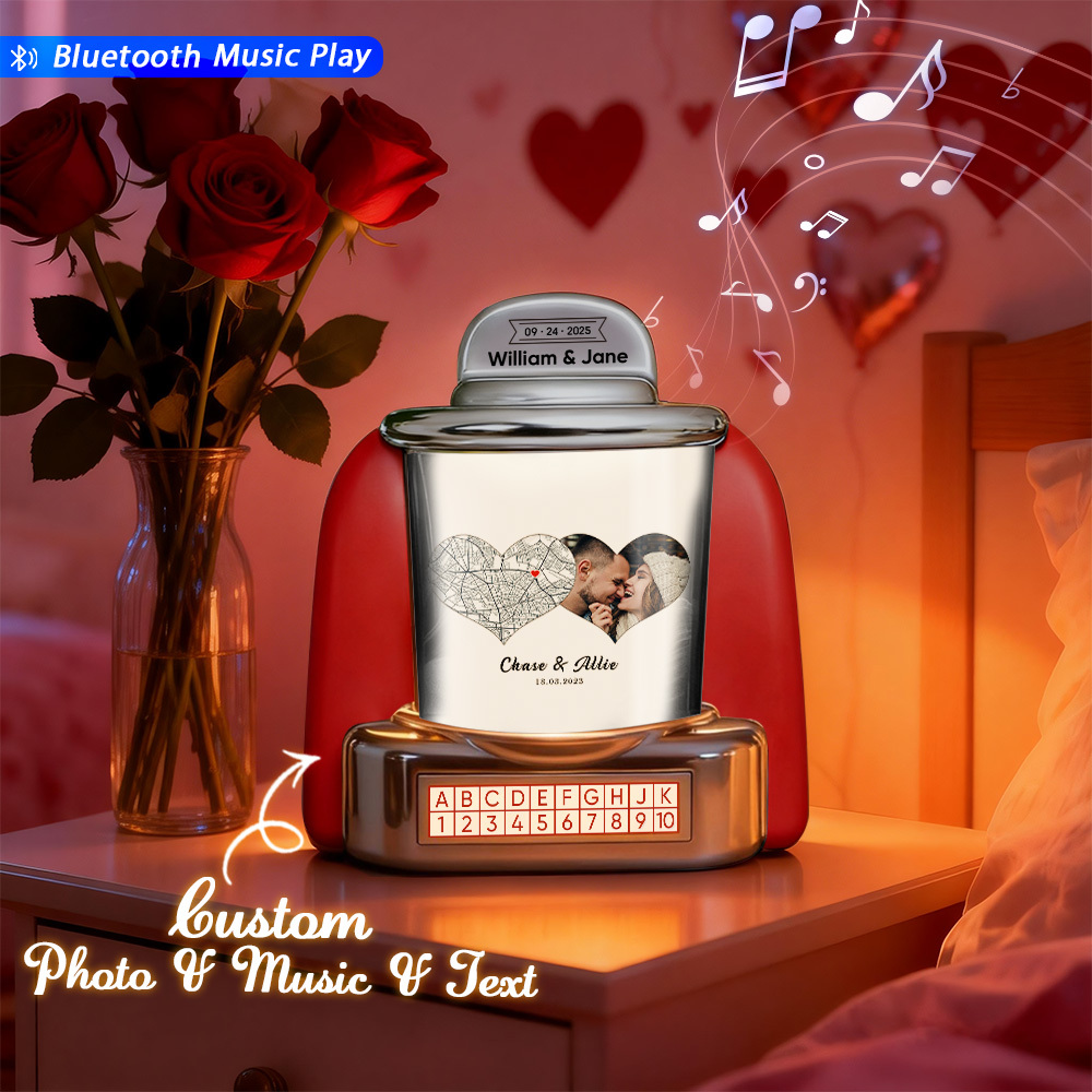 Gepersonaliseerde Mini-jukebox Met Hartjes Als Liefdesherinnering – Mini Bluetooth-jukebox Met Foto, Tekst En Speciaal Ontwerp - SokkenFoto