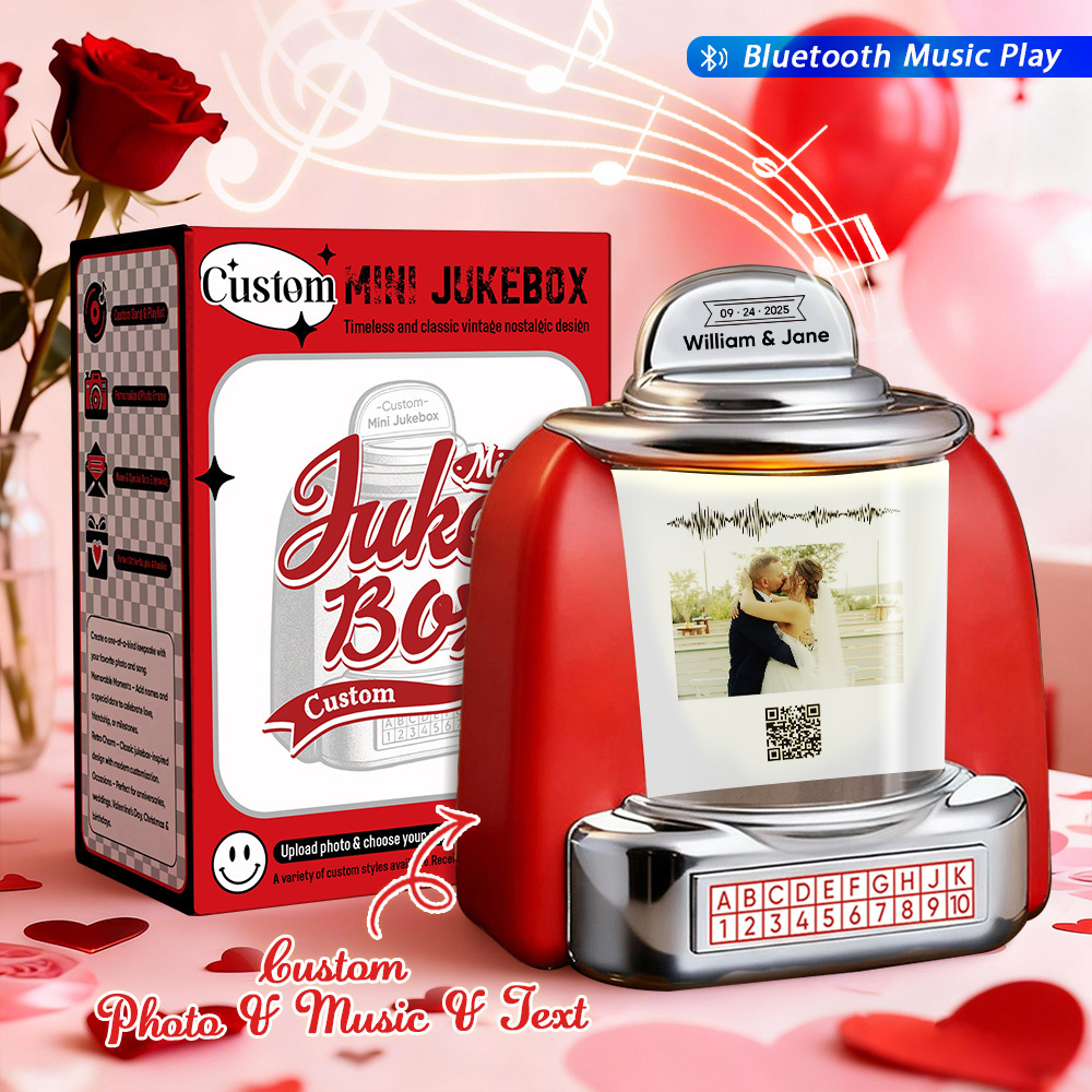 Gepersonaliseerde Mini-jukebox Met Foto, Vintage Bluetooth-jukebox Met Foto, Muziek En Tekst, Ideaal Cadeau Voor Stellen. Romantisch Cadeau. - SokkenFoto