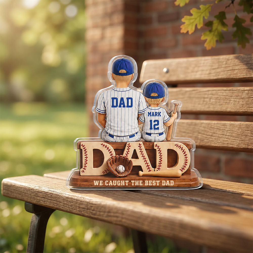 We Hebben De Beste Papa-honkbal Gevangen, Gepersonaliseerde 2D-acrylplaat, Aangepast Vaderdagcadeau Voor Papa, Cadeau Voor Man, Opa, Oprecht Cadeau - SokkenFoto