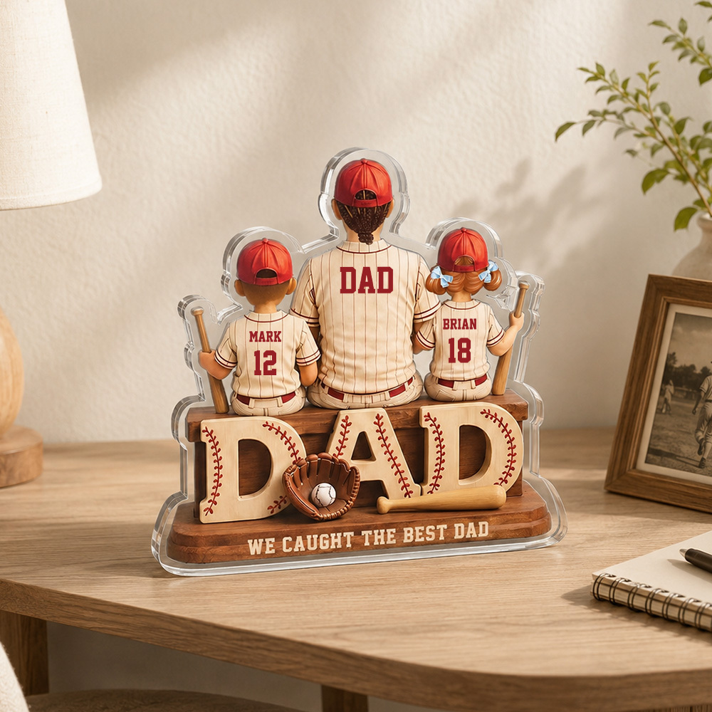 We Hebben De Beste Papa-honkbal Gevangen, Gepersonaliseerde 2D-acrylplaat, Aangepast Vaderdagcadeau Voor Papa, Cadeau Voor Man, Opa, Oprecht Cadeau - SokkenFoto