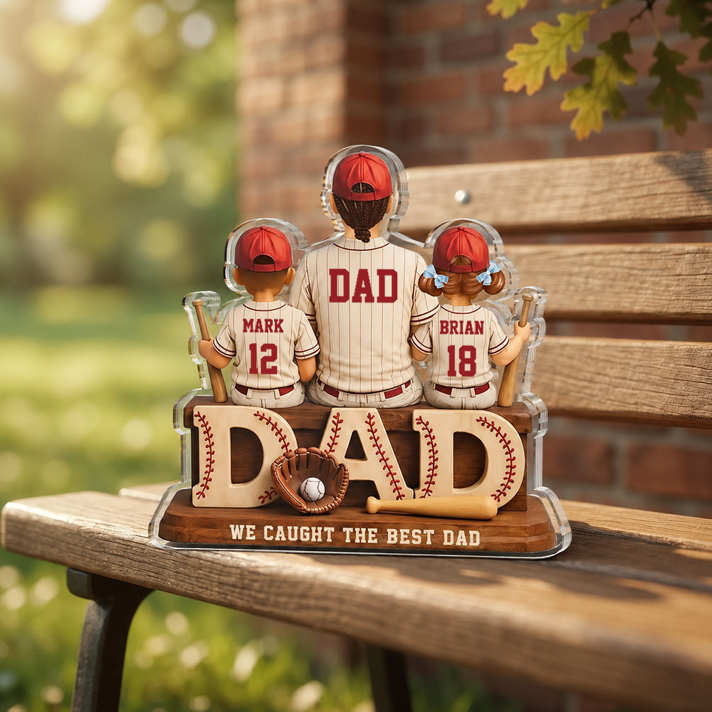 We Hebben De Beste Papa-honkbal Gevangen, Gepersonaliseerde 2D-acrylplaat, Aangepast Vaderdagcadeau Voor Papa, Cadeau Voor Man, Opa, Oprecht Cadeau - SokkenFoto