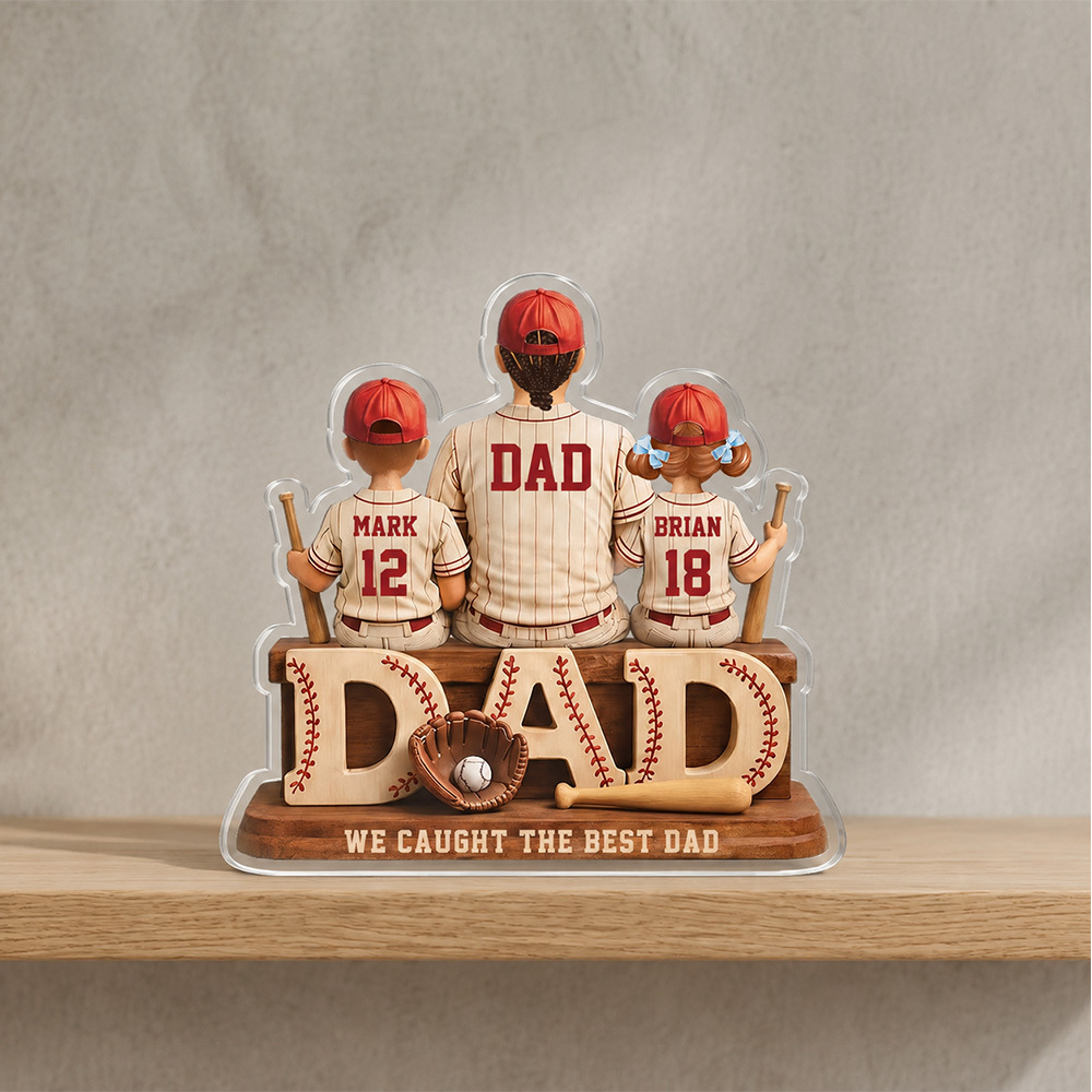 We Hebben De Beste Papa-honkbal Gevangen, Gepersonaliseerde 2D-acrylplaat, Aangepast Vaderdagcadeau Voor Papa, Cadeau Voor Man, Opa, Oprecht Cadeau - SokkenFoto