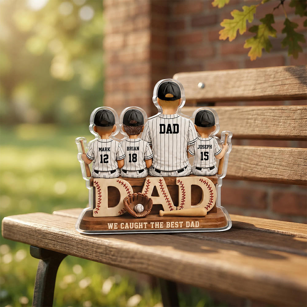 We Hebben De Beste Papa-honkbal Gevangen, Gepersonaliseerde 2D-acrylplaat, Aangepast Vaderdagcadeau Voor Papa, Cadeau Voor Man, Opa, Oprecht Cadeau - SokkenFoto