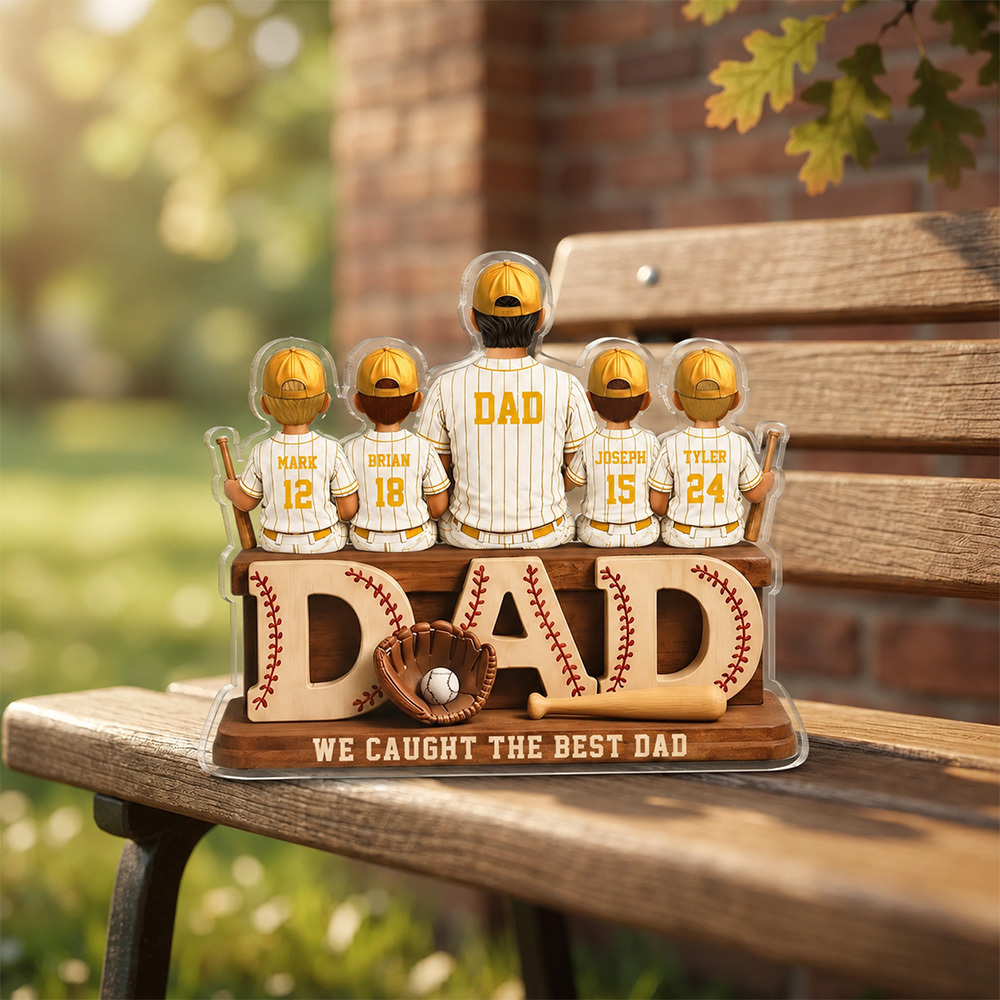 We Hebben De Beste Papa-honkbal Gevangen, Gepersonaliseerde 2D-acrylplaat, Aangepast Vaderdagcadeau Voor Papa, Cadeau Voor Man, Opa, Oprecht Cadeau - SokkenFoto