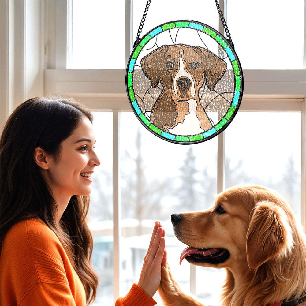Gepersonaliseerde Huisdier Portret Gebrandschilderd Glas Suncatcher Memorial Gift Voor Dierenliefhebbers - SokkenFoto