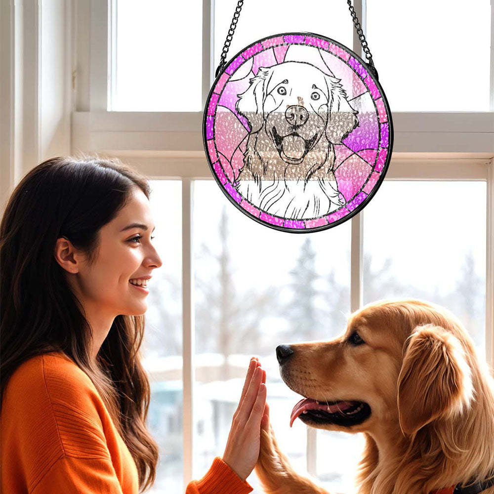 Gepersonaliseerde Huisdier Portret Suncatcher Gebrandschilderd Glas Huisdier Ornament Herinneringsgeschenken Voor Dierenliefhebbers - SokkenFoto
