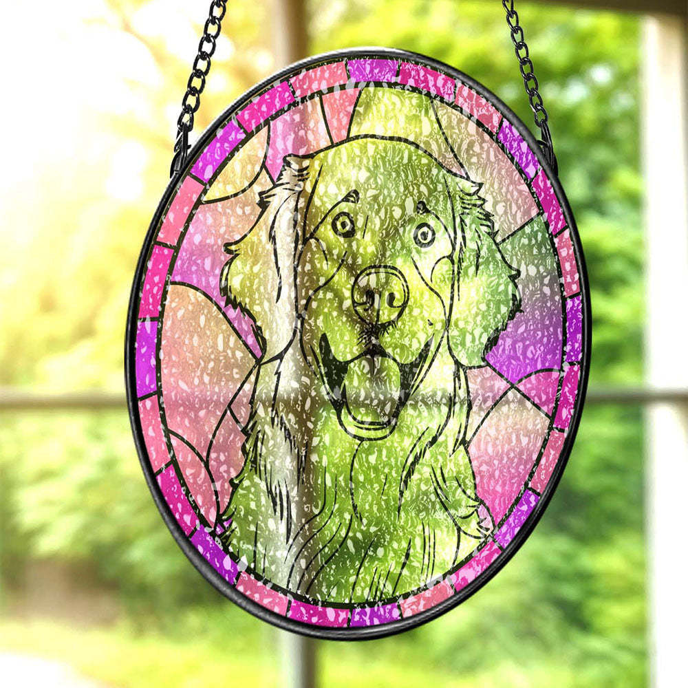 Gepersonaliseerde Huisdier Portret Suncatcher Gebrandschilderd Glas Huisdier Ornament Herinneringsgeschenken Voor Dierenliefhebbers - SokkenFoto