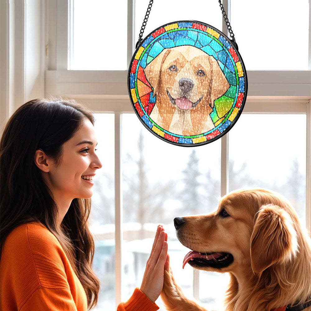 Aangepaste Huisdier Gebrandschilderd Glas Suncatcher Huisdier Ornament Herdenkingsgeschenken Voor Dierenliefhebbers - SokkenFoto