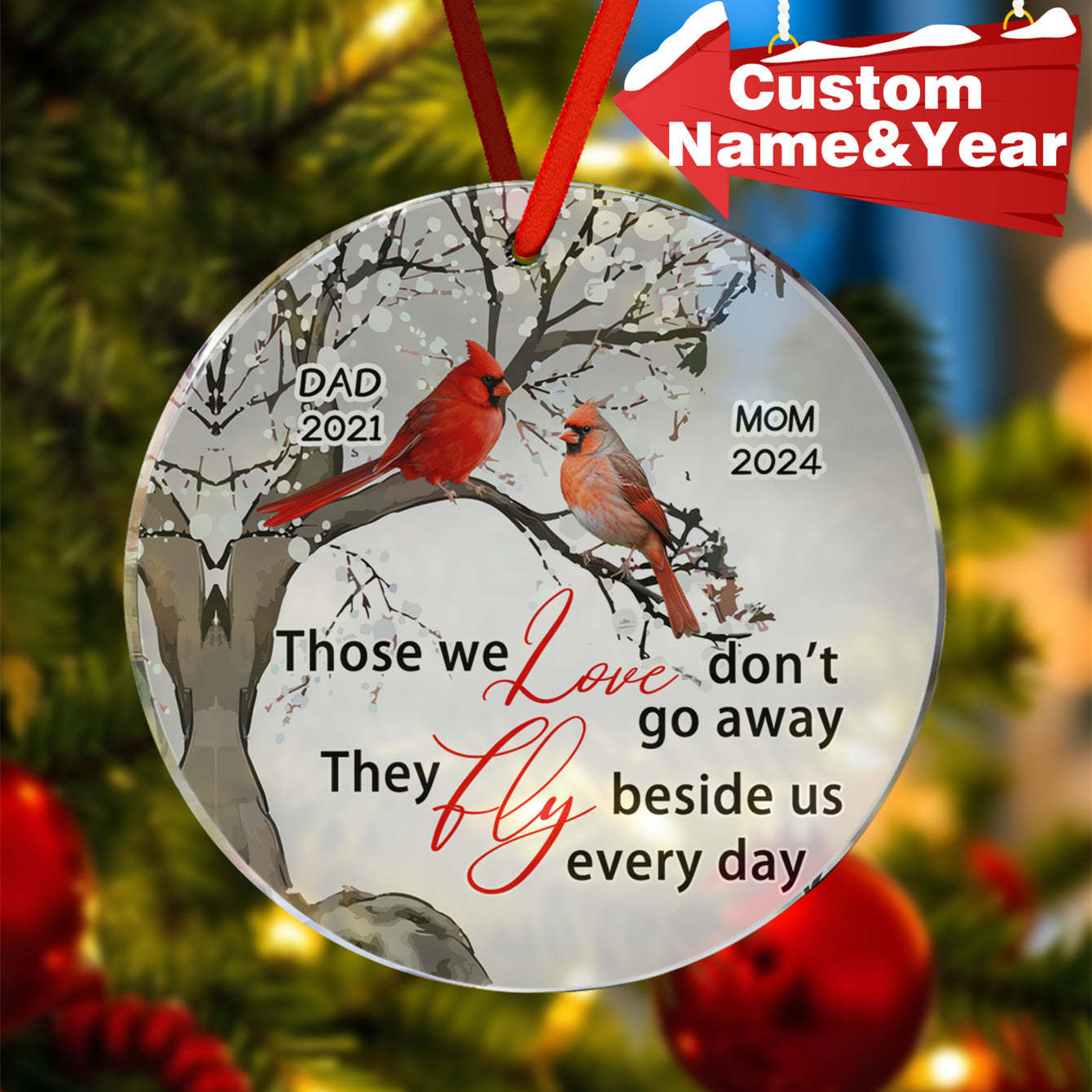 Gepersonaliseerde Memorial Ornament Kardinalen Blossom Tree Kerst Ornament Cadeaus Voor Familie - SokkenFoto