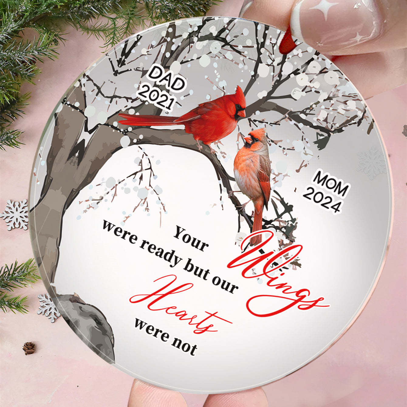 Gepersonaliseerde Memorial Ornament Kardinalen Blossom Tree Kerst Ornament Cadeaus Voor Familie - SokkenFoto
