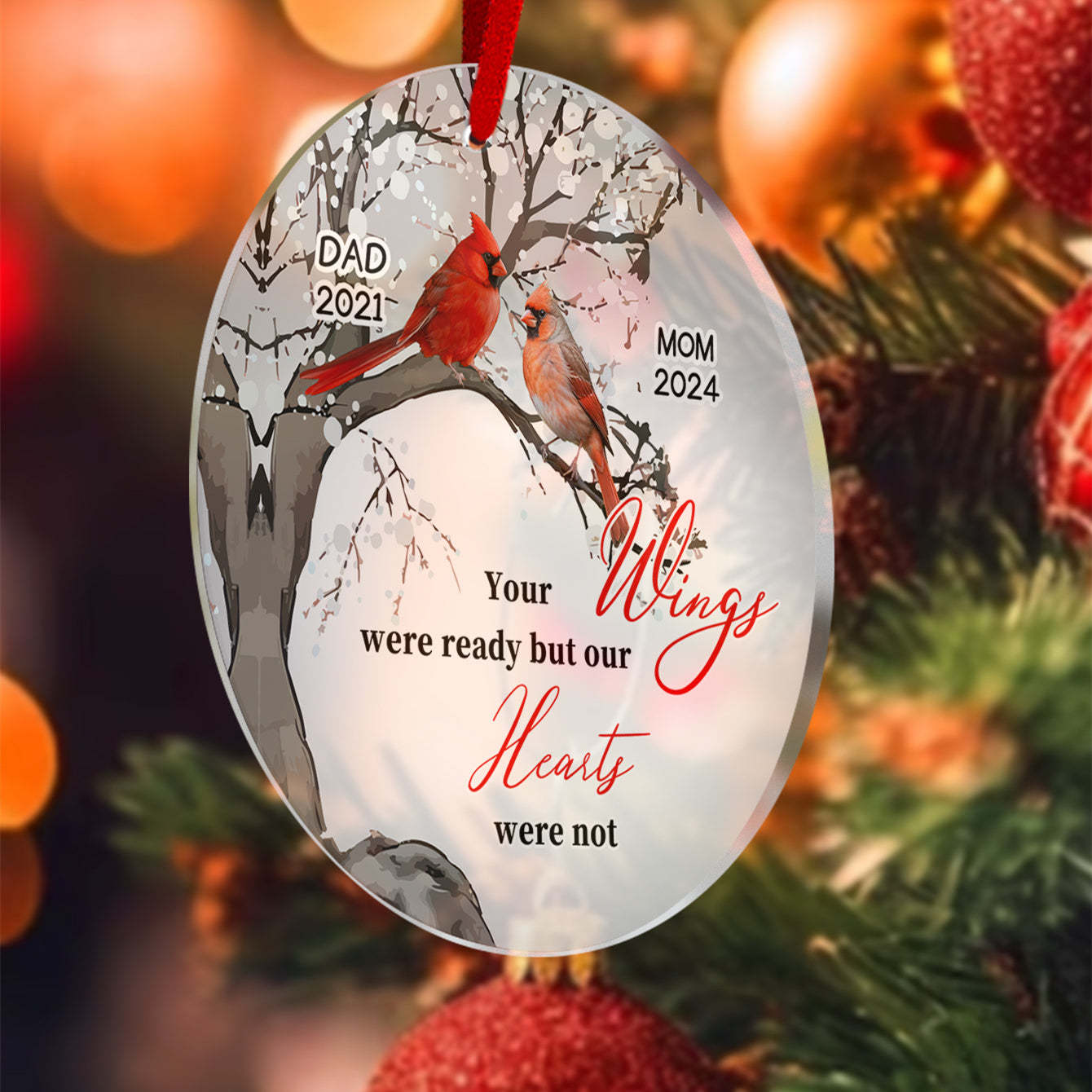 Gepersonaliseerde Memorial Ornament Kardinalen Blossom Tree Kerst Ornament Cadeaus Voor Familie - SokkenFoto