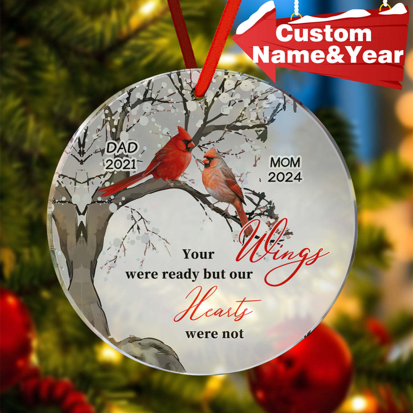 Gepersonaliseerde Memorial Ornament Kardinalen Blossom Tree Kerst Ornament Cadeaus Voor Familie - SokkenFoto