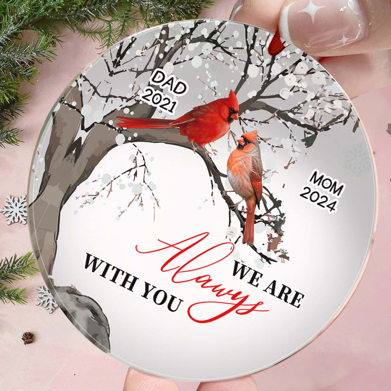 Gepersonaliseerde Memorial Ornament Kardinalen Blossom Tree Kerst Ornament Cadeaus Voor Familie - SokkenFoto
