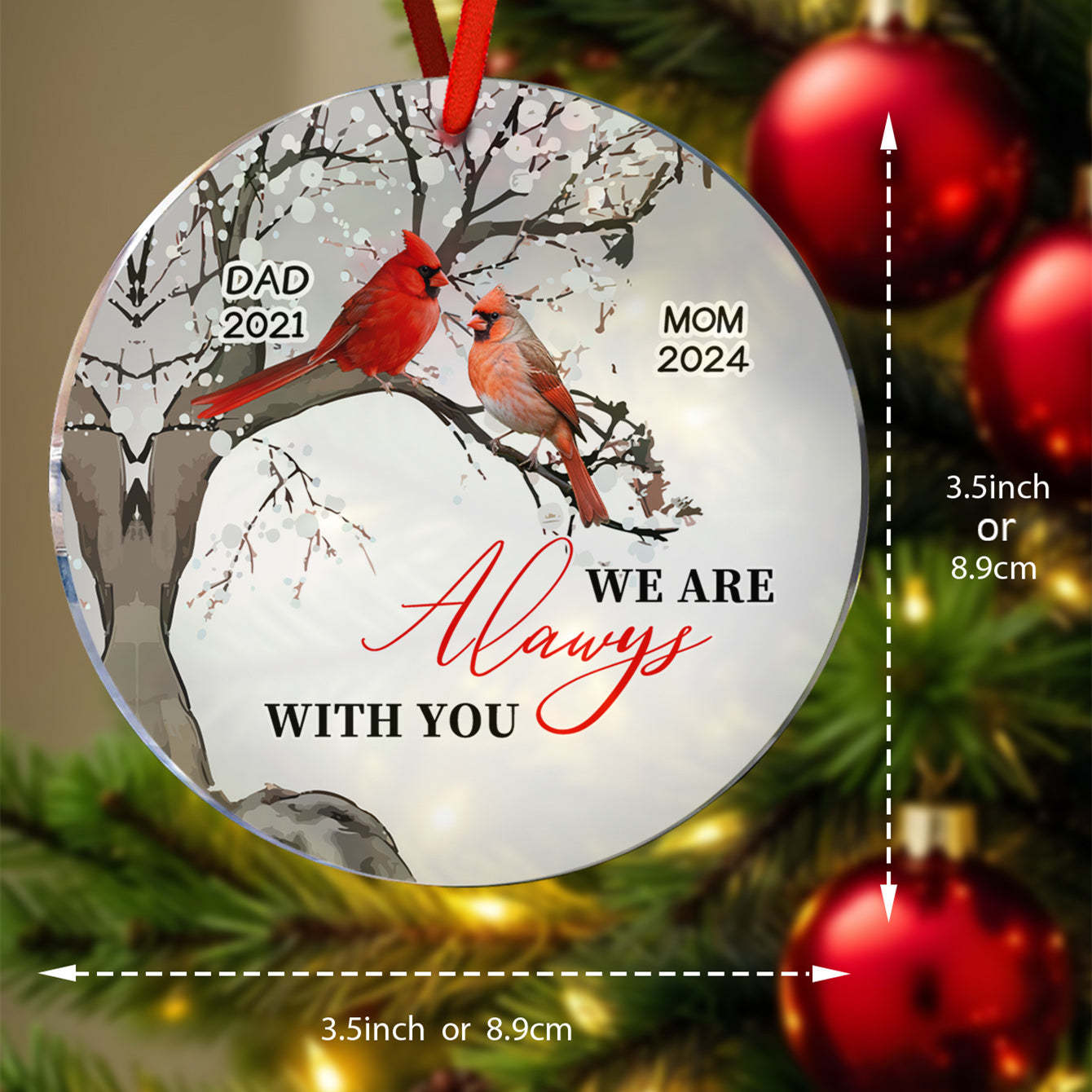 Gepersonaliseerde Memorial Ornament Kardinalen Blossom Tree Kerst Ornament Cadeaus Voor Familie - SokkenFoto