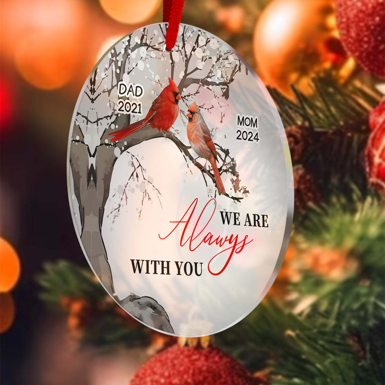 Gepersonaliseerde Memorial Ornament Kardinalen Blossom Tree Kerst Ornament Cadeaus Voor Familie - SokkenFoto