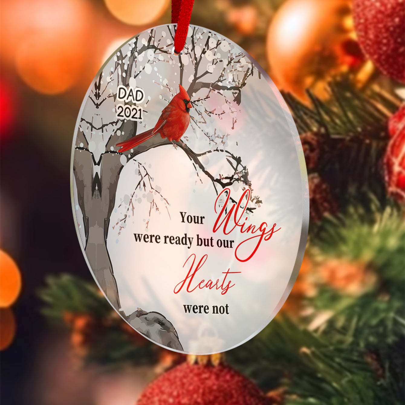 Gepersonaliseerde Memorial Ornament Kardinalen Blossom Tree Kerst Ornament Cadeaus Voor Familie - SokkenFoto