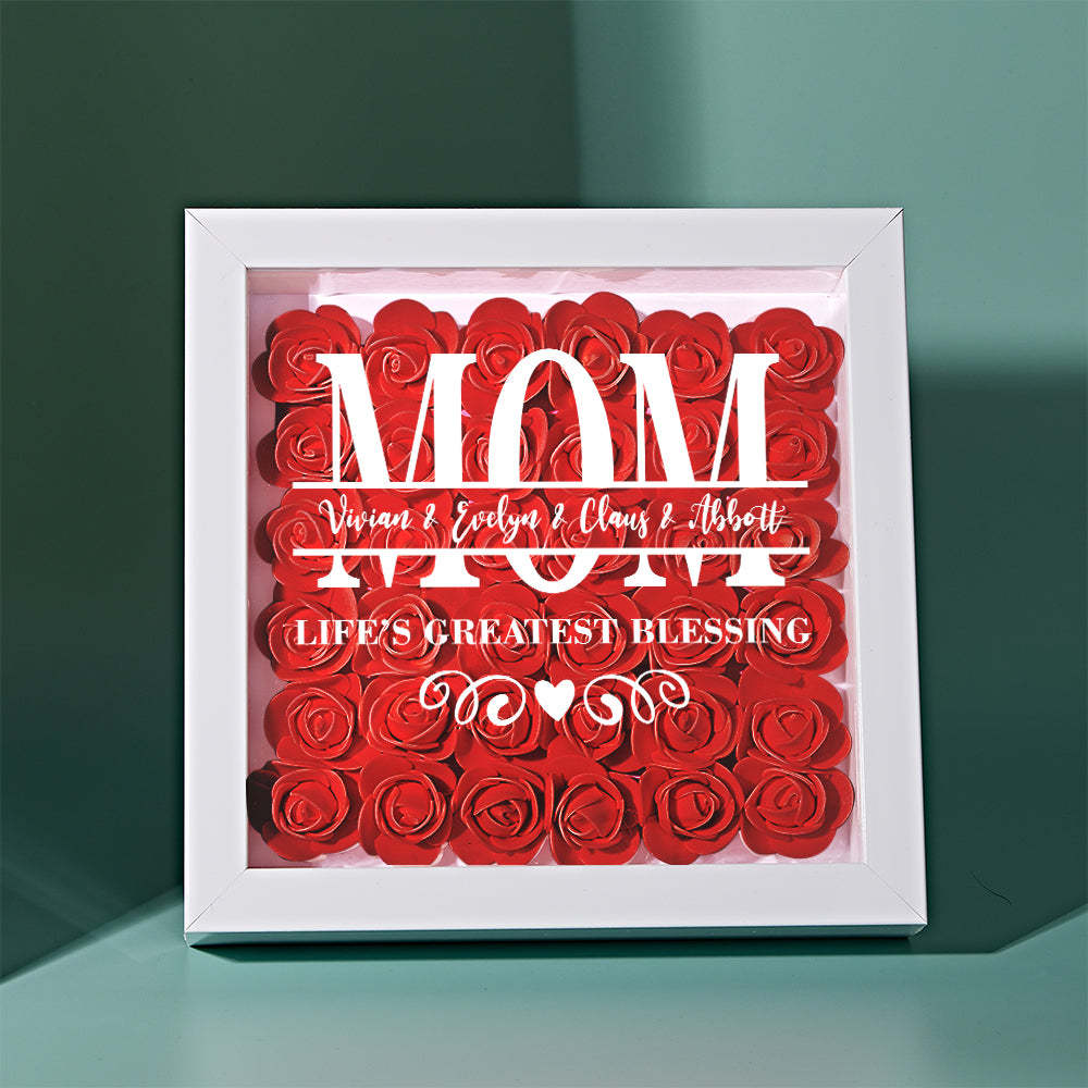 We Love You Mom - Gepersonaliseerde Bloemenschaduwdoos Met Led-lampje - SokkenFoto
