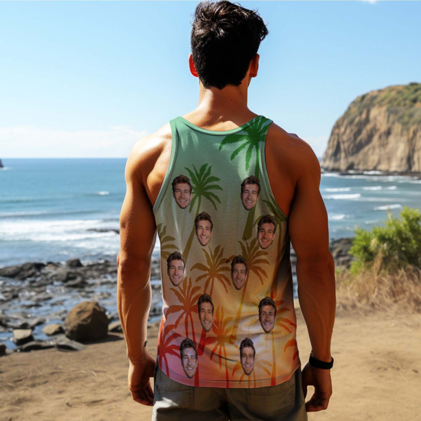 Aangepaste Gezicht Tanktops Hawaiiaanse Tropische Stijl Casual Tanktop - SokkenFoto