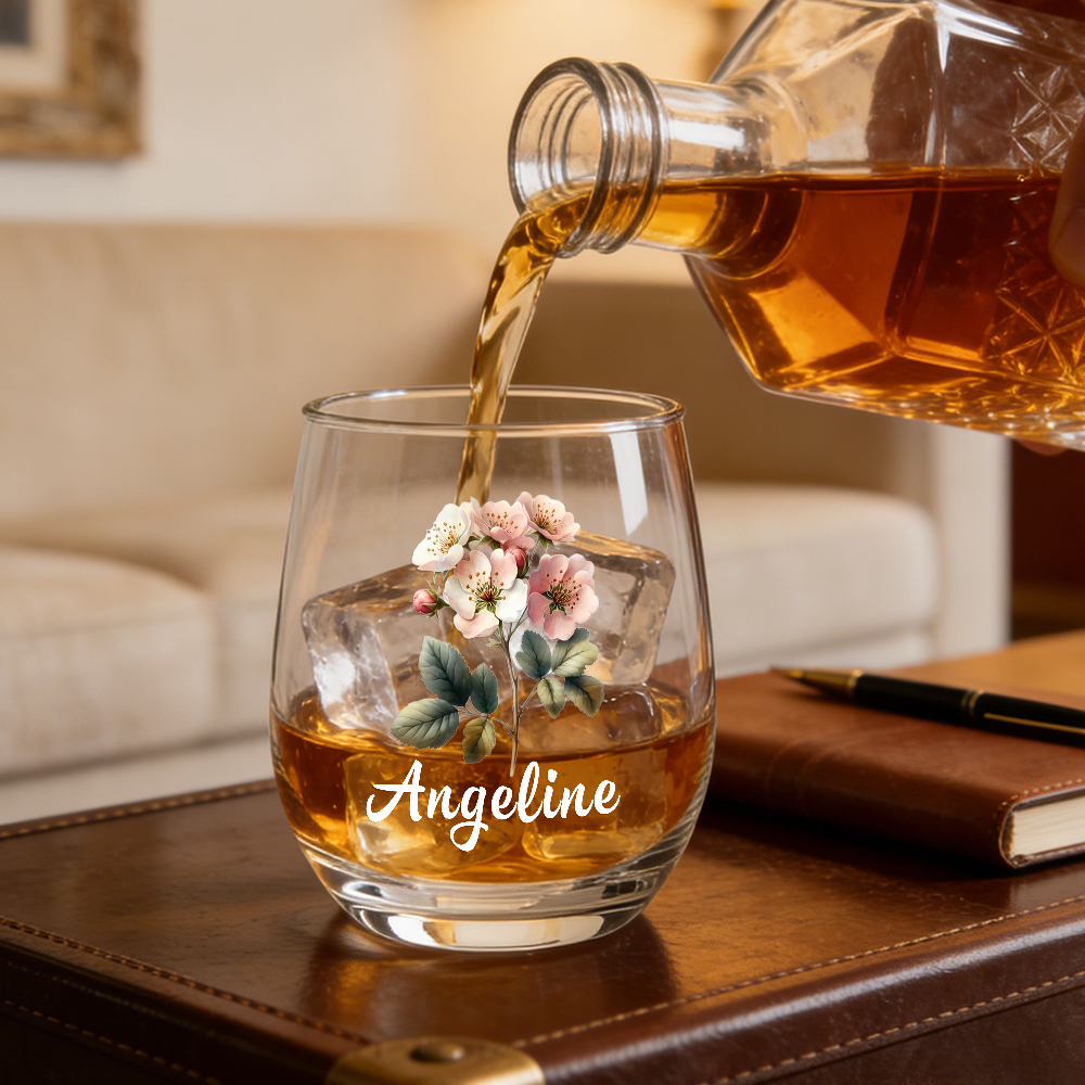 Gepersonaliseerd Wijnglas Met Geboortebloem En Naam, Gepersonaliseerd Moederdagcadeau, Verjaardagscadeau Met Geboortebloem Voor Haar