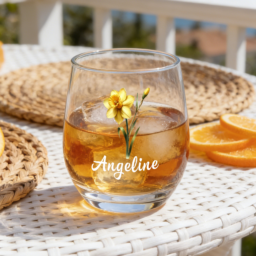 Gepersonaliseerd Wijnglas Met Geboortebloem En Naam, Gepersonaliseerd Moederdagcadeau, Verjaardagscadeau Met Geboortebloem Voor Haar