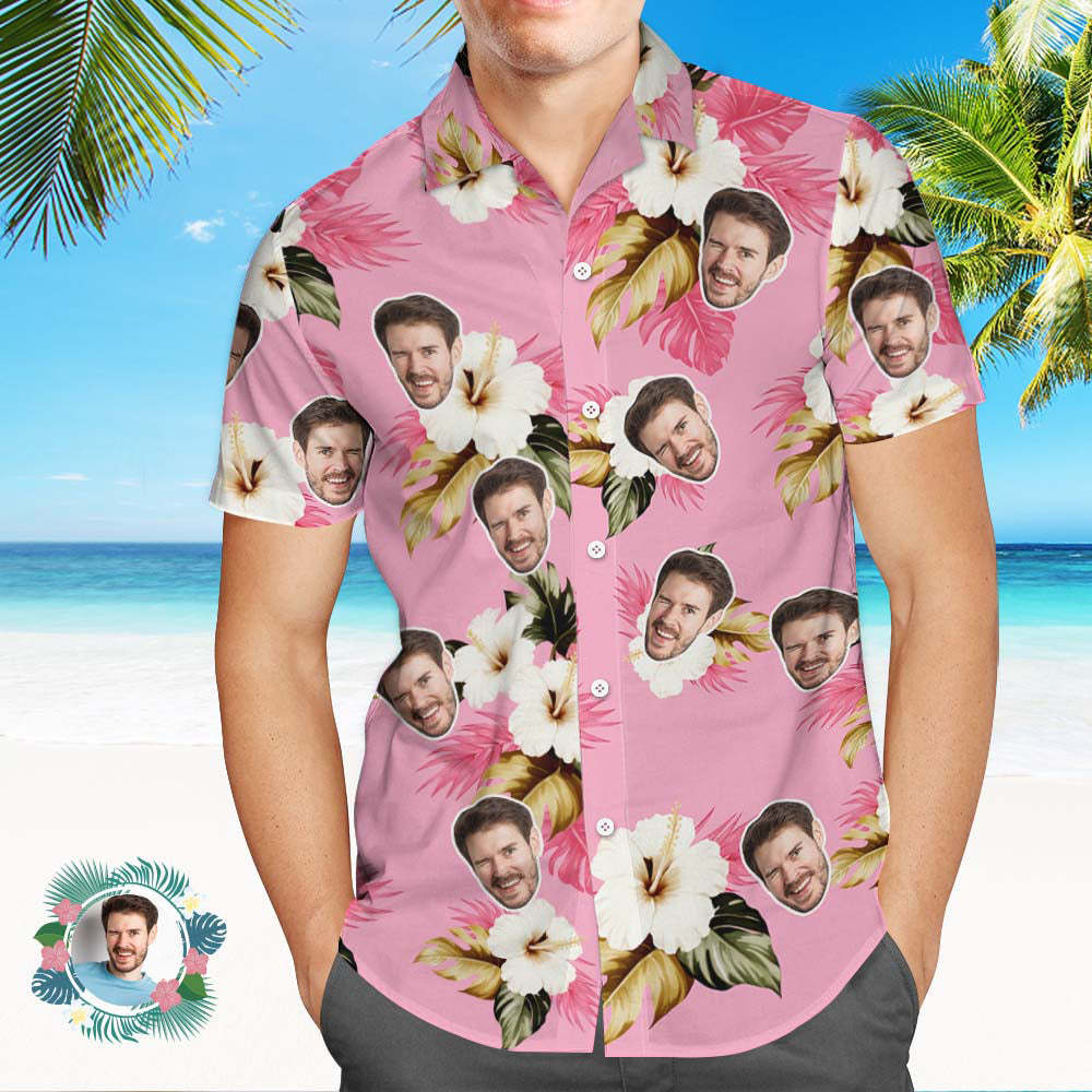 Het Hawaiiaanse Overhemd Van Het Gezicht Van De Douane Het Lichtroze Hawaiiaanse Overhemd Van Het Gezicht Van De Hibiscus - SokkenFoto