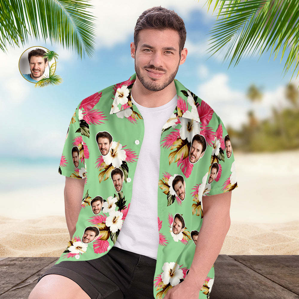 Het Hawaiiaanse Overhemd Van Het Gezicht Van De Douane Het Lichtroze Hawaiiaanse Overhemd Van Het Gezicht Van De Hibiscus - SokkenFoto
