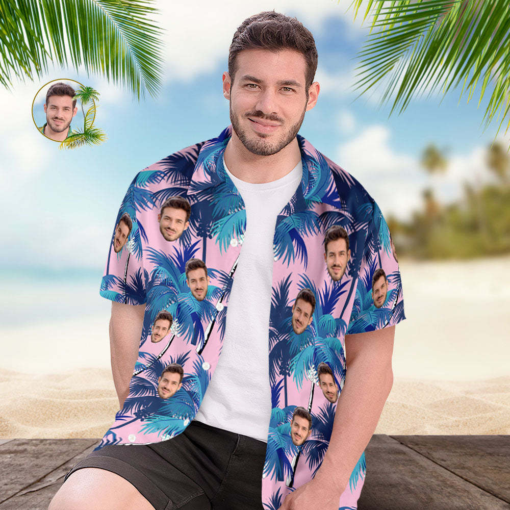 Aangepaste Heren Gezicht Vakantie Kokospalm Hawaiiaans Shirt Gezicht Hawaiiaans Shirt - SokkenFoto