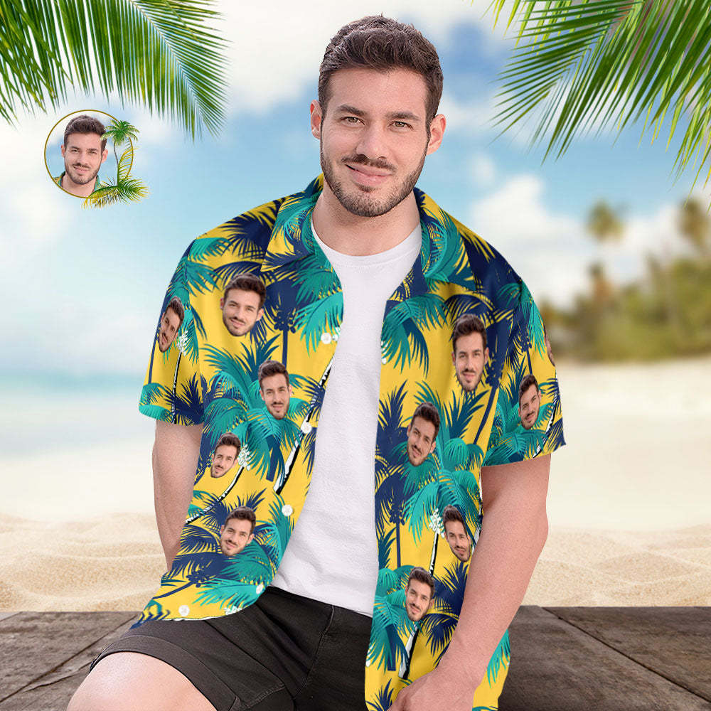 Aangepaste Heren Gezicht Vakantie Kokospalm Hawaiiaans Shirt Gezicht Hawaiiaans Shirt - SokkenFoto