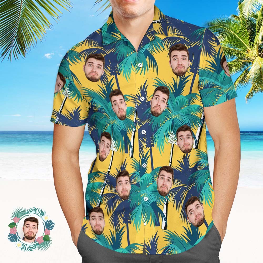 Aangepaste Heren Gezicht Vakantie Kokospalm Hawaiiaans Shirt Gezicht Hawaiiaans Shirt - SokkenFoto